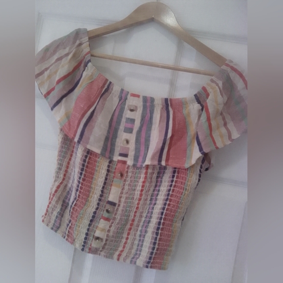 Dizzire Off The Shoulder Rainbow Striped Top - Picture 4 of 5
